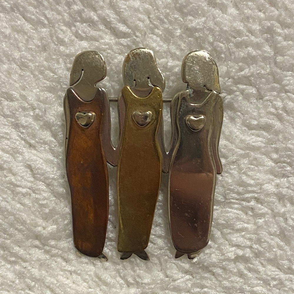 Mima & Oly silver brass copper Three Sisters Metal Brooch
